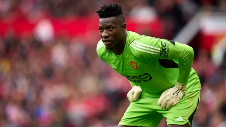 Andre Onana reacts to getting lobbed from centre circle on Old Trafford debut