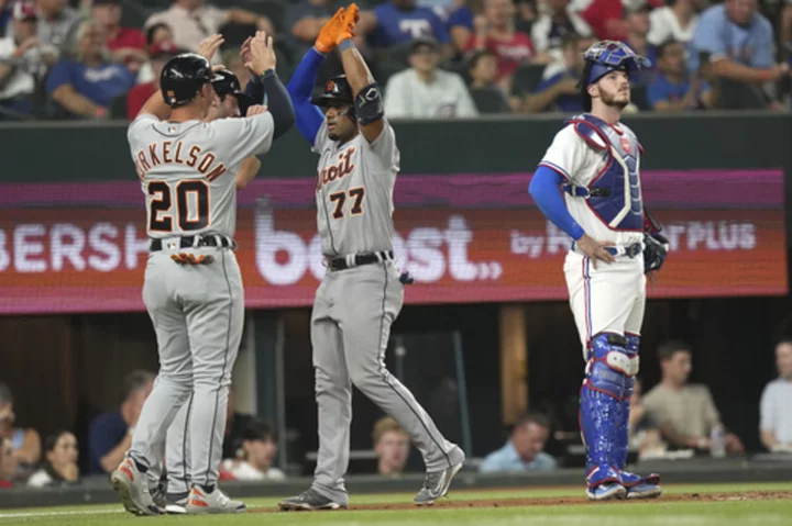 Ibanez and Rogers homer as the Tigers win 7-2 over Texas after two more pitchers get hurt