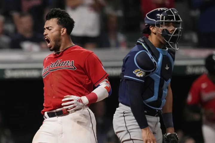 Bo Naylor doubles in the go-ahead run in the 7th inning in the Guardians' 3-2 victory over the Rays