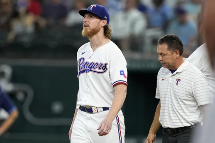 Rangers starting pitcher Gray exits in 5th inning after comebacker off left foot