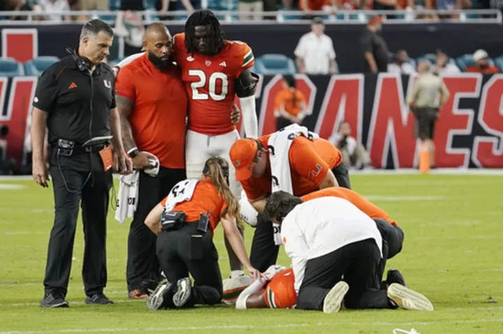 Miami coach says injured safety Kamren Kinchens is 'in good shape' after scary hit