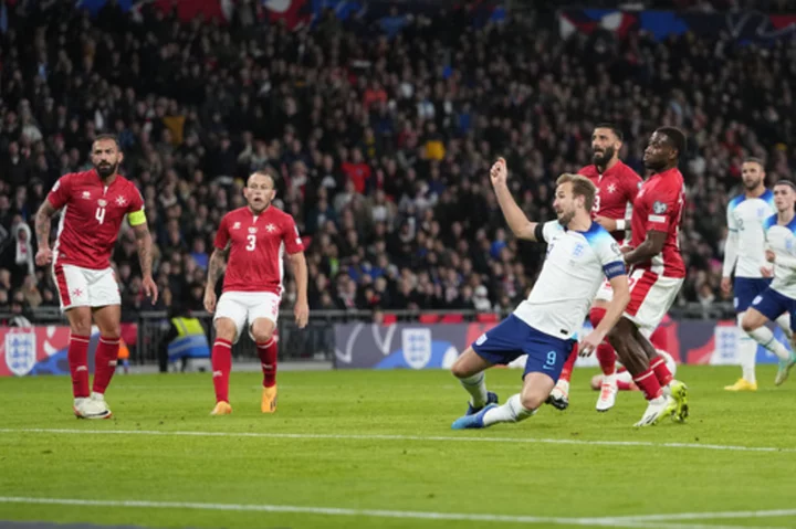 Harry Kane scores after yellow card for diving as England beats Malta 2-0 in Euro 2024 qualifying