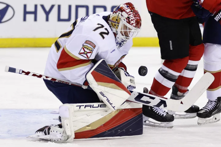 Reinhart scores twice, Bobrovsky makes 33 saves as Panthers beat Devils 4-3 for their first win