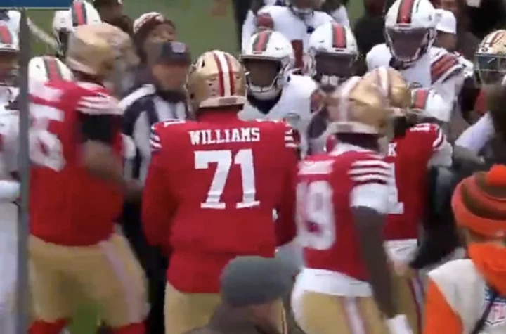New angle shows Trent Williams absolutely truck Browns instigator in pregame fight