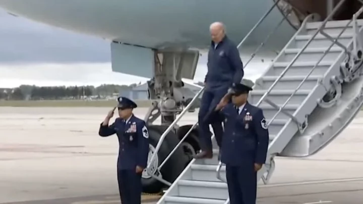 Joe Biden Almost Fell Off Air Force One and Slid All the Way Down the Stairs Into an Open Manhole