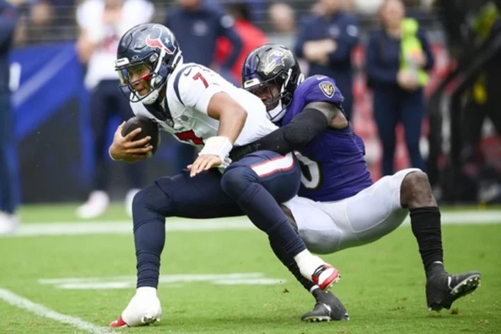 Texans' Stroud takes beating in opener, sacked five times in 25-9 loss to Ravens