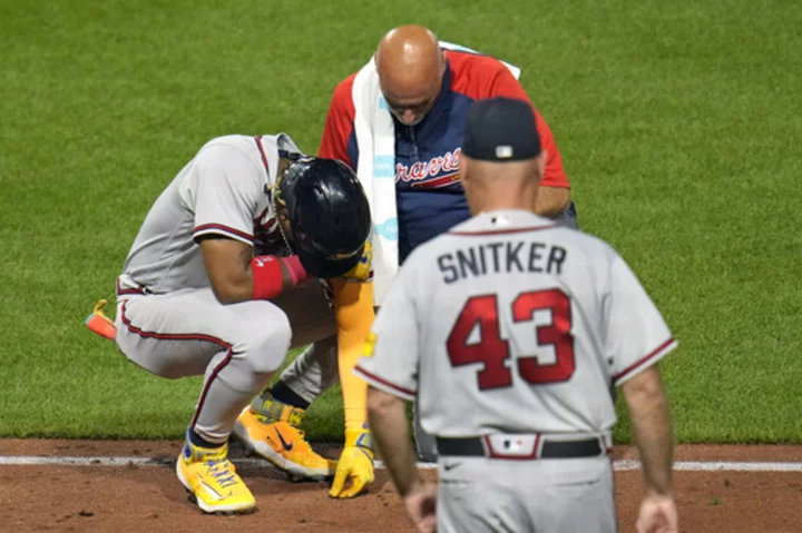 Braves' Ronald Acuña Jr. hit on the left elbow by a pitch, leaves game