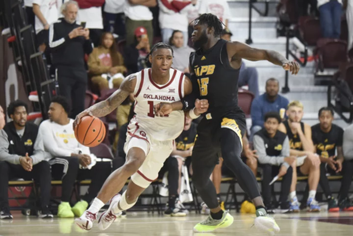 No. 25 Oklahoma tops Arkansas-Pine Bluff 107-86 at 95-year-old McCasland Field House