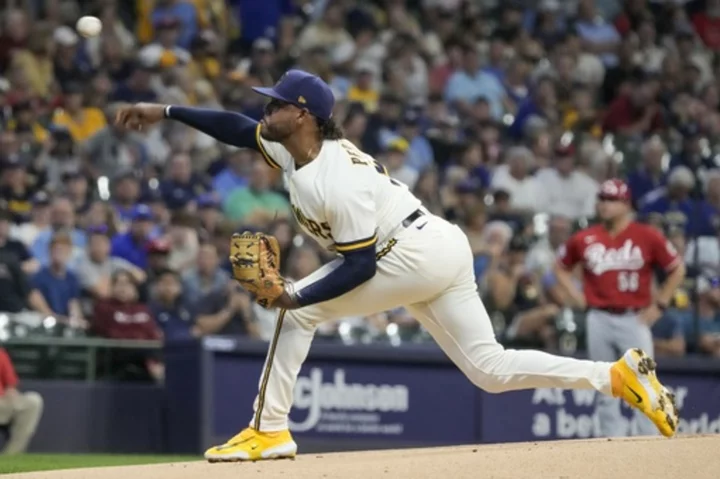 Freddy Peralta matches career high with 13 Ks, Taylor homers to lead Brewers past Reds 3-0