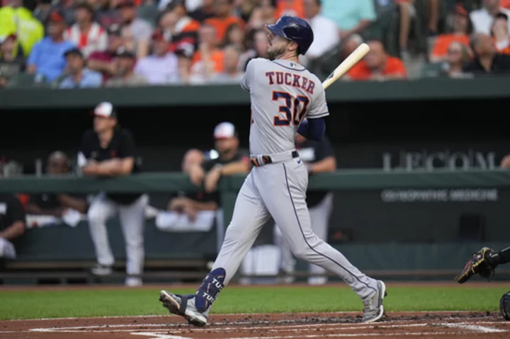 Tucker, Astros rout Orioles 8-2; Baltimore's streak of not being swept is on the line Thursday