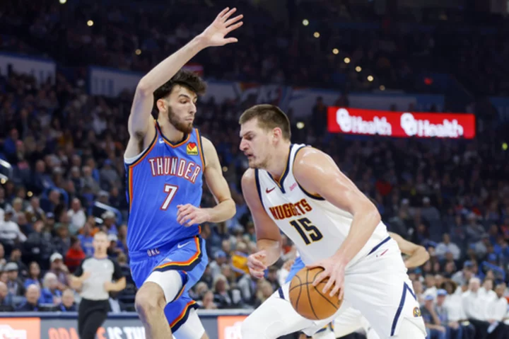 Jokic's 28 points lead Nuggets past Thunder 128-95 in Holmgren's 1st regular-season home game