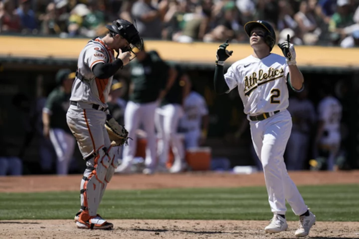 Allen and Langeliers come through for A's in 8-6 win over Giants in Bay Bridge series