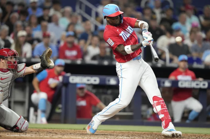 Soler drives in 2 runs as Marlins end Phillies' franchise-tying road winning streak at 13 games