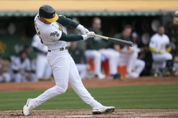 Rooker's home run lifts Athletics to 2-1 win over Angels 2-1