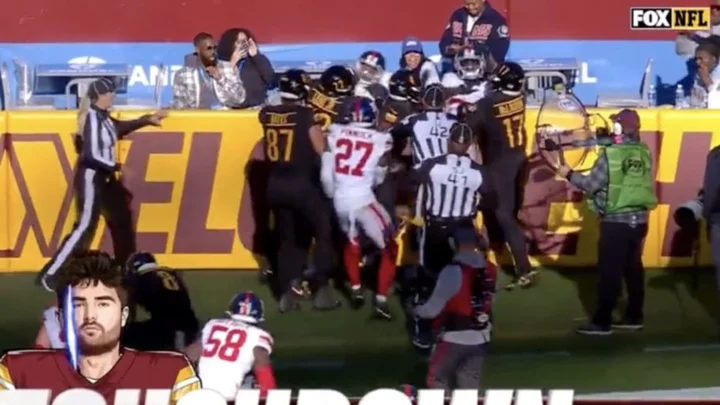 Brawl Breaks Out Between Giants, Commanders After Late Hit on Sam Howell TD Run