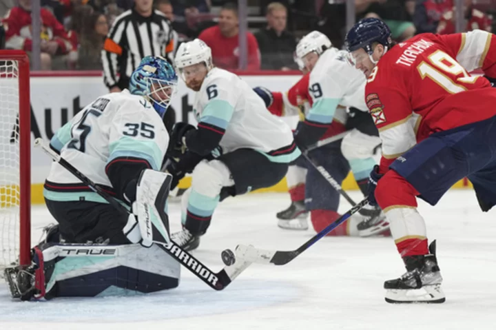 Tkachuk gets his 1st goal of the season, Panthers rally past Kraken 3-2