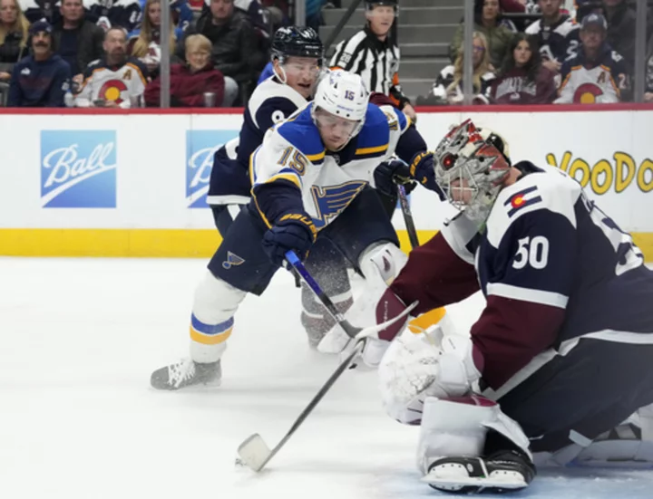 Prosvetov makes 28 saves and Rantanen has goal and assist as Avalanche beat Blues 4-1