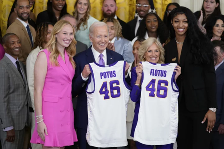 Biden celebrates LSU women's basketball team, UConn men's team due next at White House
