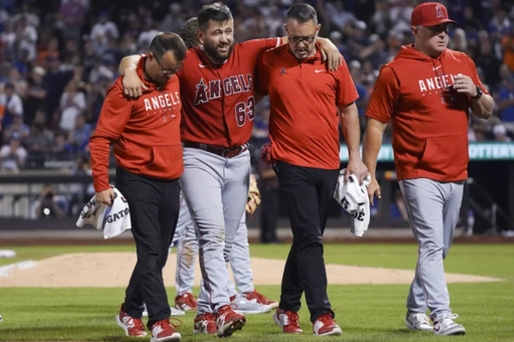 Angels starter Chase Silseth leaves game against Mets after getting hit by throw