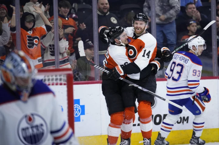 Cam Atkinson scores twice, leading the Flyers to a 4-1 win over the Oilers