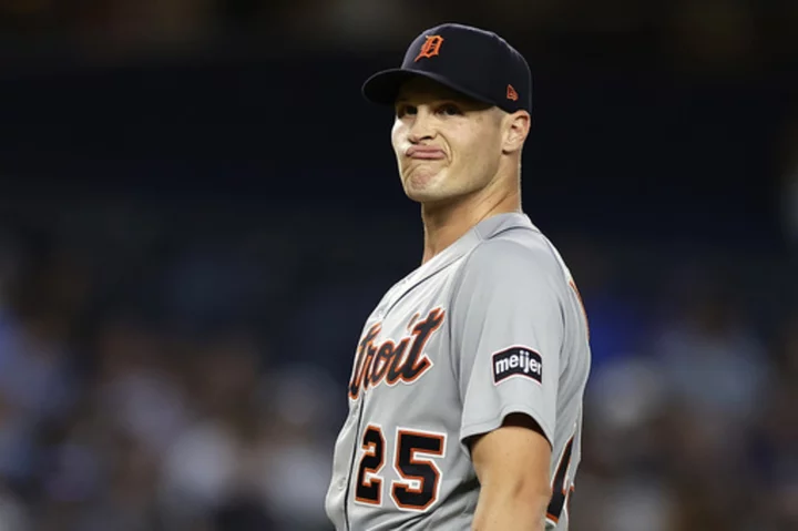 Tigers pitcher Matt Manning hit on foot by 119.5 mph comebacker by Giancarlo Stanton