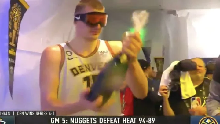Nikola Jokic's Wild Champagne Celebration in the Nuggets Locker Room Has to be Seen to be Believed